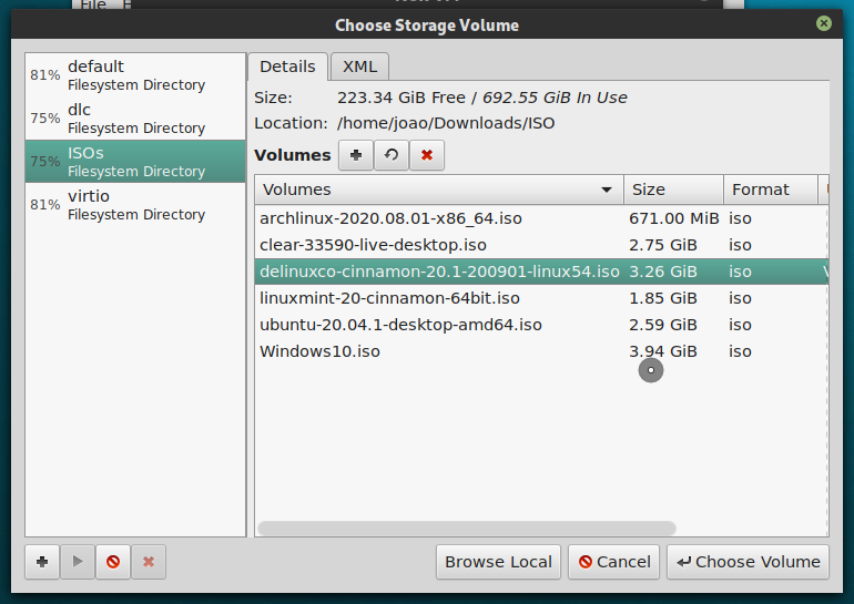 Virt-manager pool screen